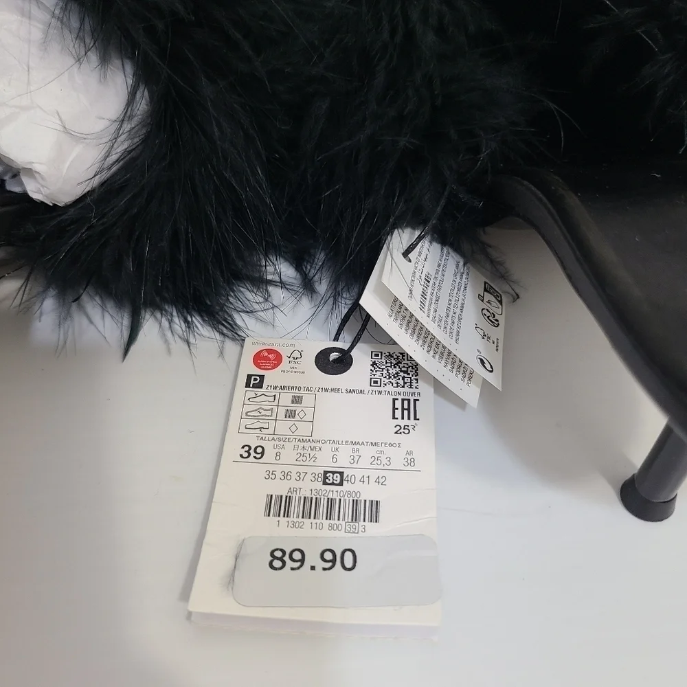 ZARA HEELED MULES WITH FEATHERS Black SIZE  | 1302/110/800